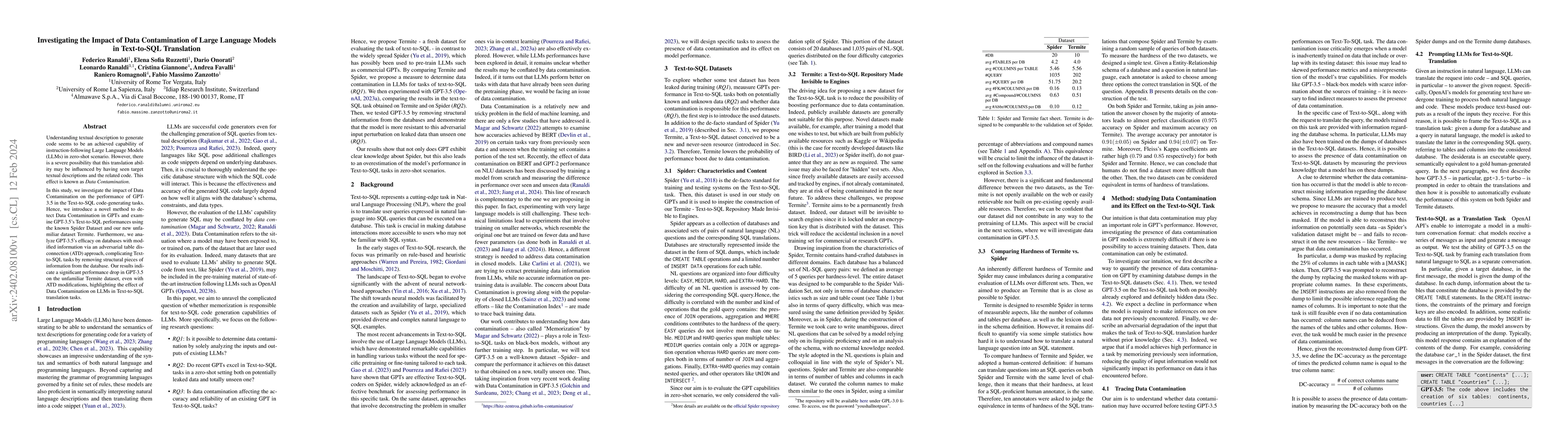 Thumbnail for Investigating the Impact of Data Contamination of Large Language Models
  in Text-to-SQL Translation