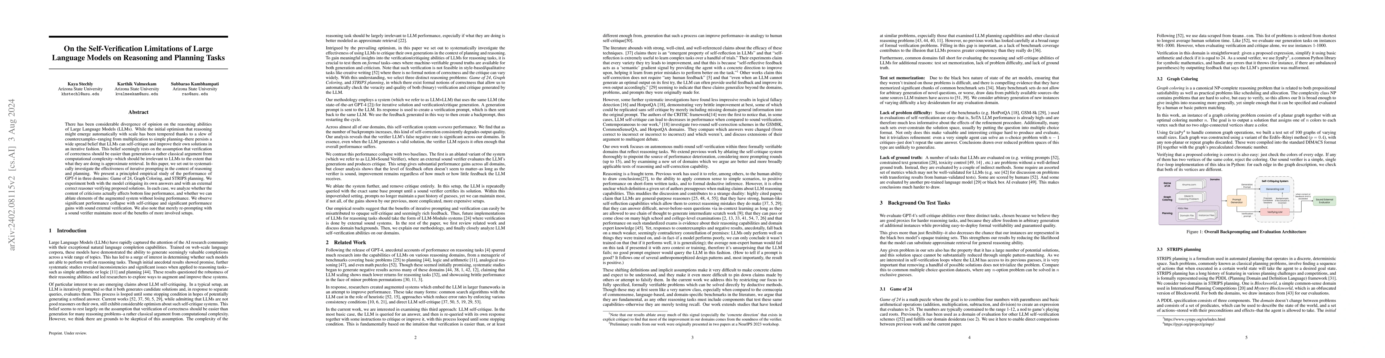Thumbnail for On the Self-Verification Limitations of Large Language Models on
  Reasoning and Planning Tasks