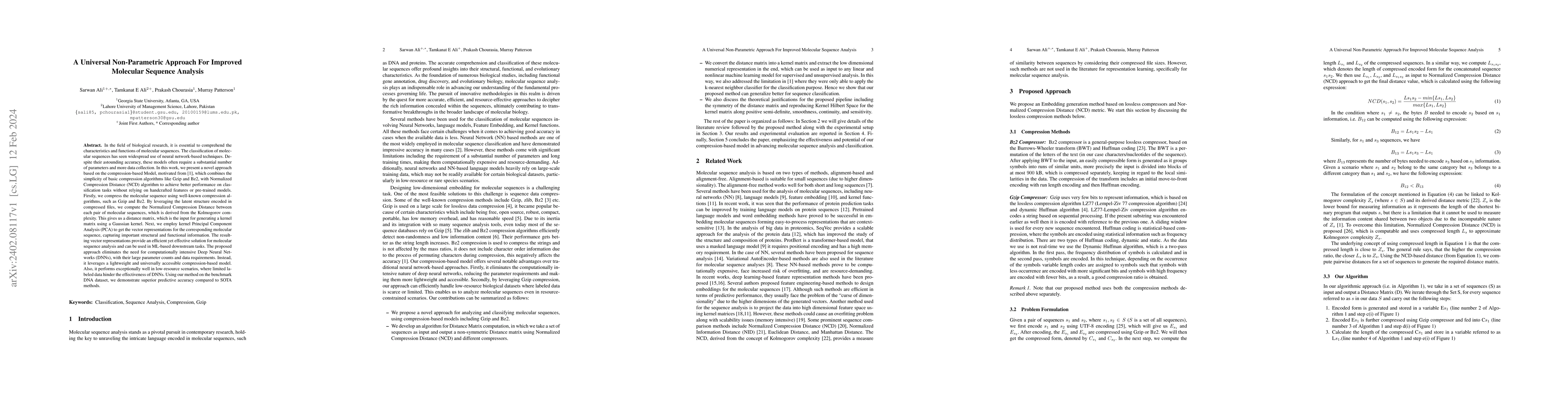 Thumbnail for A Universal Non-Parametric Approach For Improved Molecular Sequence
  Analysis
