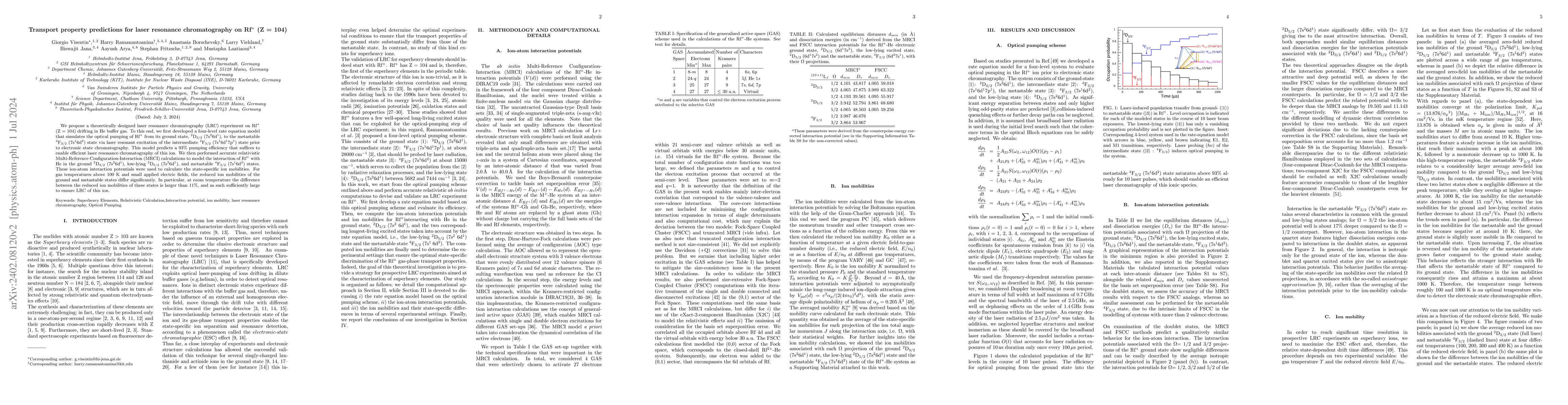 Thumbnail for Transport property predictions for laser resonance chromatography on
  Rf$^+$ (Z = 104)