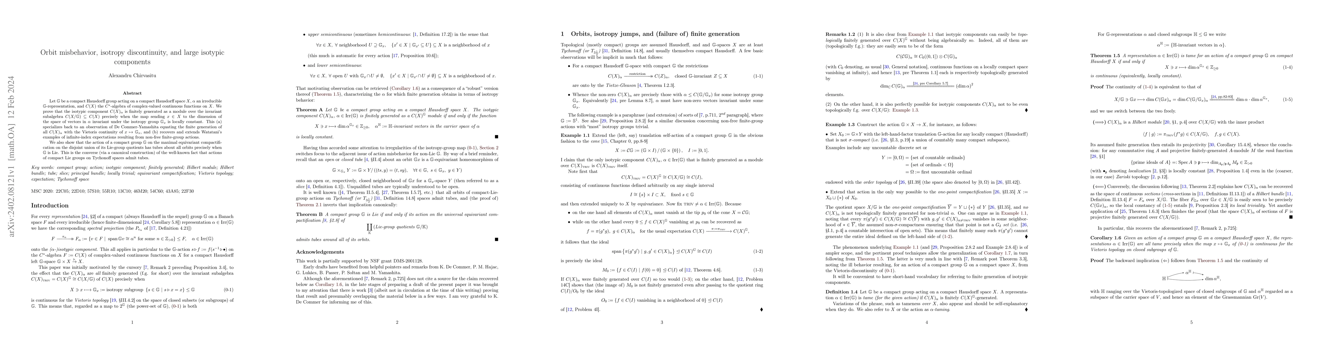 Thumbnail for Orbit misbehavior, isotropy discontinuity, and large isotypic components