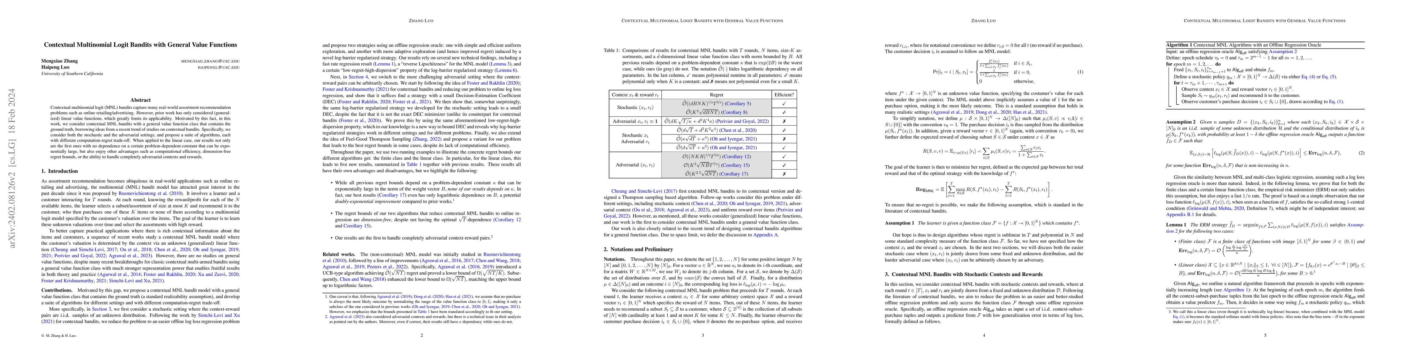 Thumbnail for Contextual Multinomial Logit Bandits with General Value Functions