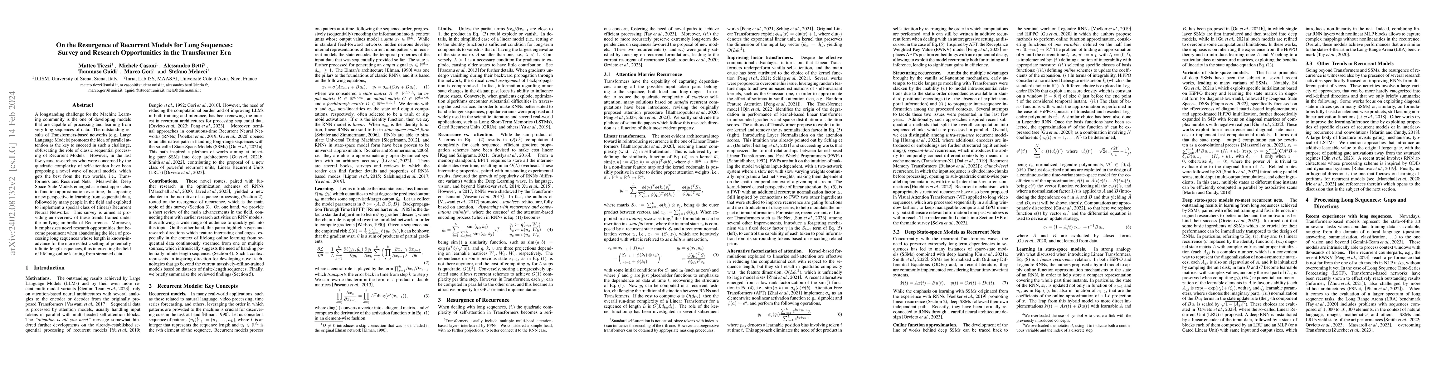 Thumbnail for On the Resurgence of Recurrent Models for Long Sequences -- Survey and
  Research Opportunities in the Transformer Era