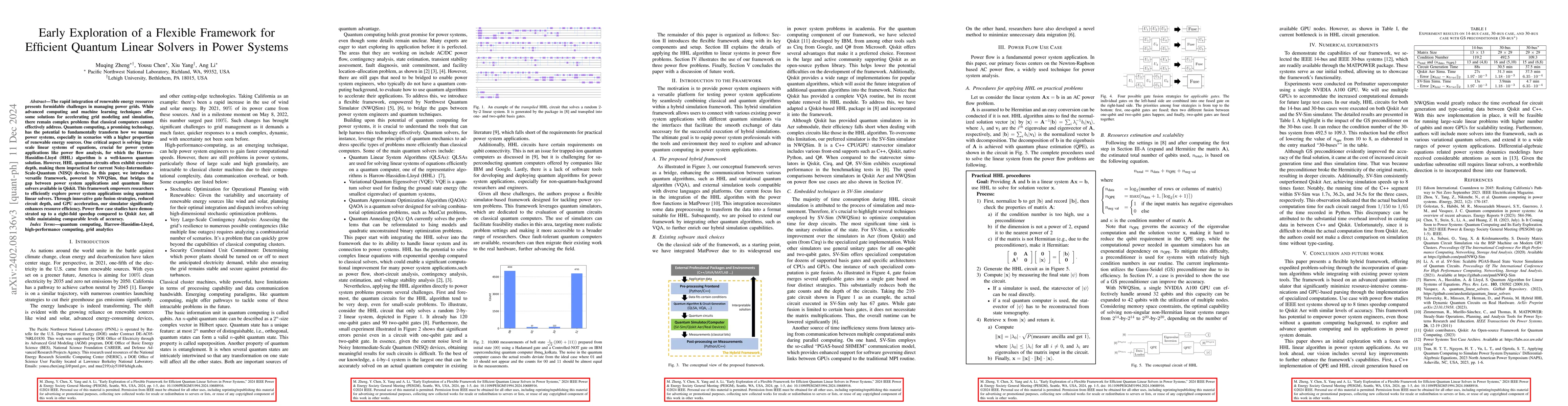 Thumbnail for Early Exploration of a Flexible Framework for Efficient Quantum Linear
  Solvers in Power Systems