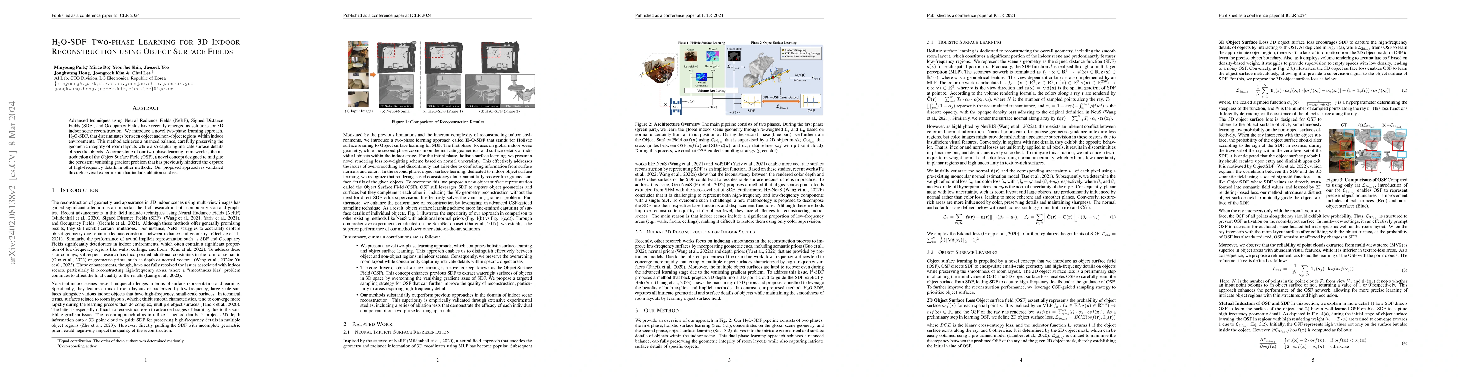 Thumbnail for H2O-SDF: Two-phase Learning for 3D Indoor Reconstruction using Object
  Surface Fields