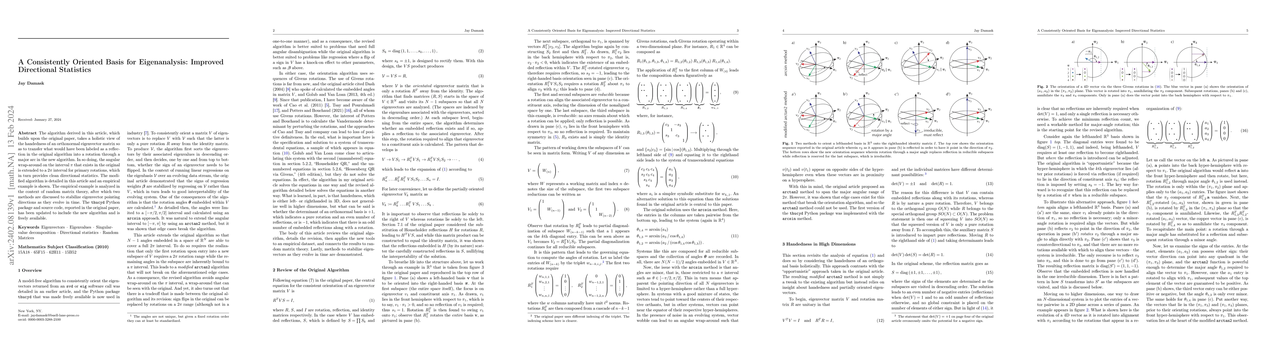 Thumbnail for A Consistently Oriented Basis for Eigenanalysis: Improved Directional
  Statistics