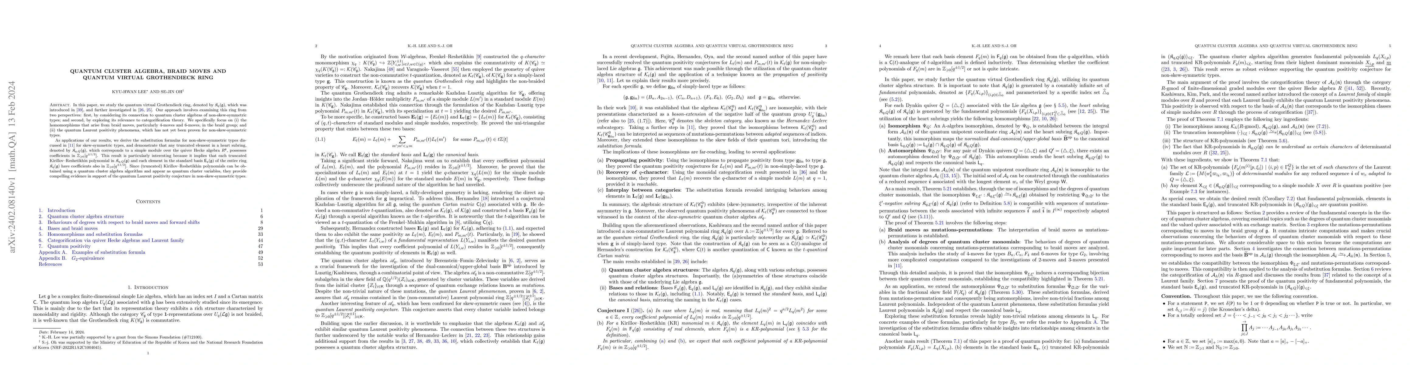 Thumbnail for Quantum cluster algebra, braid moves and quantum virtual Grothendieck
  ring