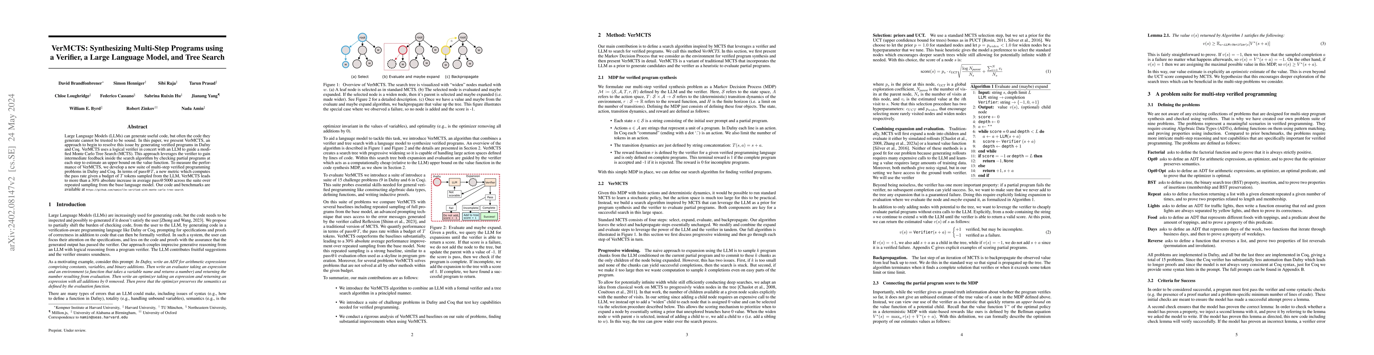 Thumbnail for VerMCTS: Synthesizing Multi-Step Programs using a Verifier, a Large
  Language Model, and Tree Search