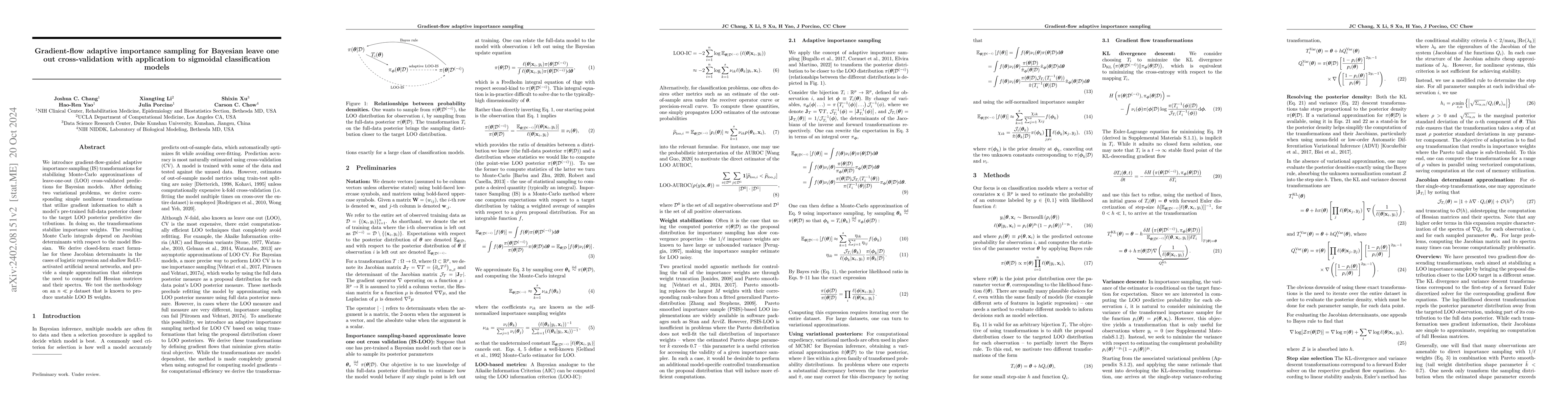 Thumbnail for Gradient-flow adaptive importance sampling for Bayesian leave one out
  cross-validation for sigmoidal classification models