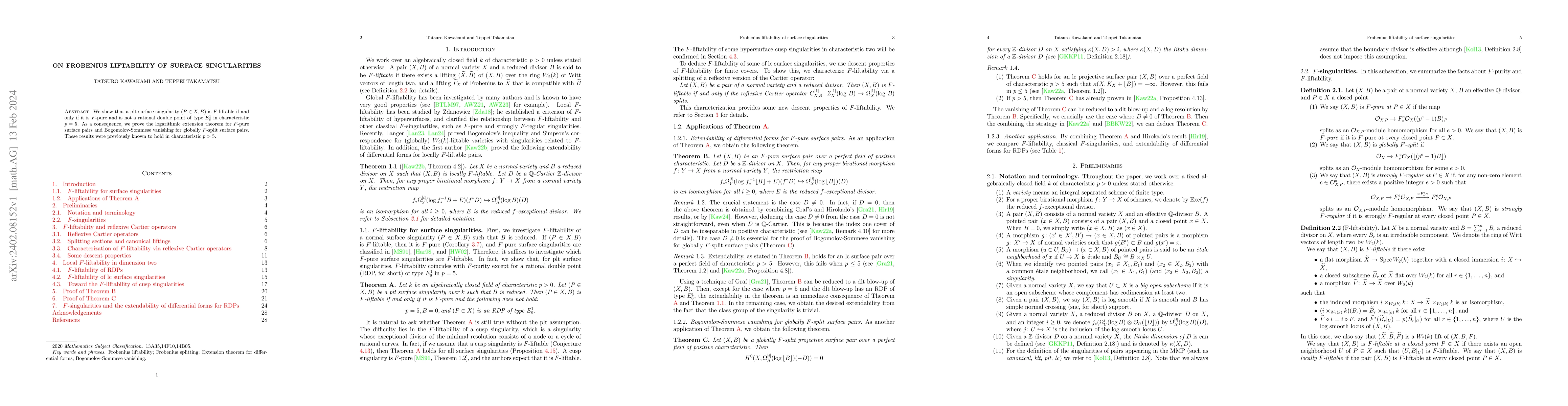 Thumbnail for On Frobenius liftability of surface singularities