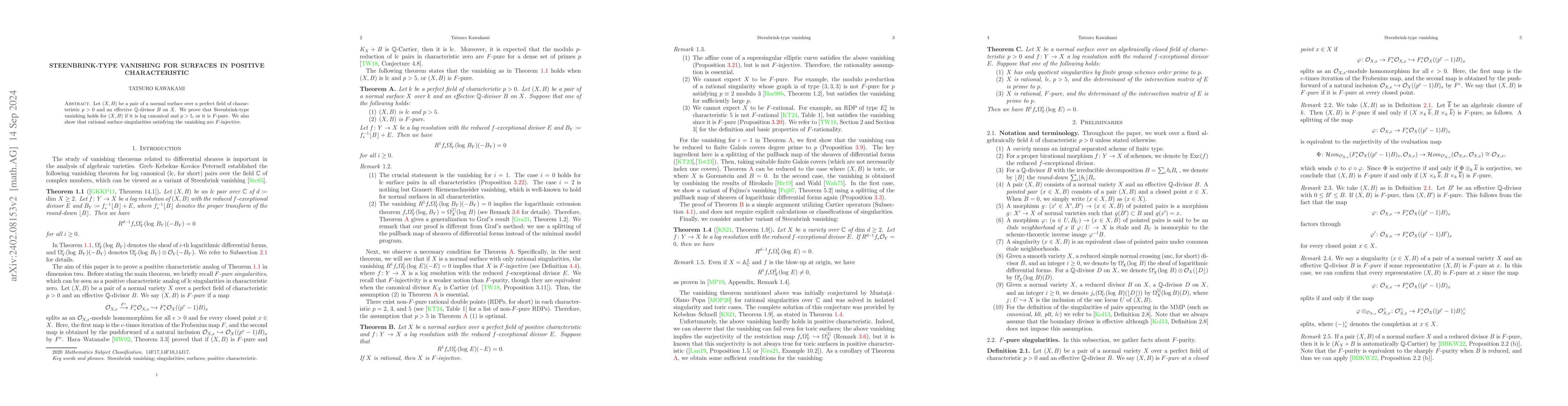 Thumbnail for Steenbrink type vanishing for surfaces in positive characteristic