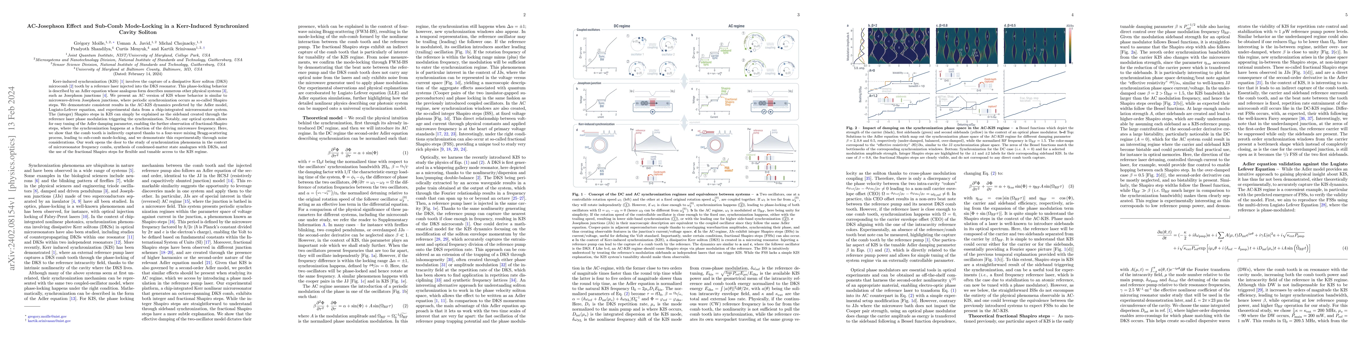 Thumbnail for AC-Josephson Effect and Sub-Comb Mode-Locking in a Kerr-Induced
  Synchronized Cavity Soliton