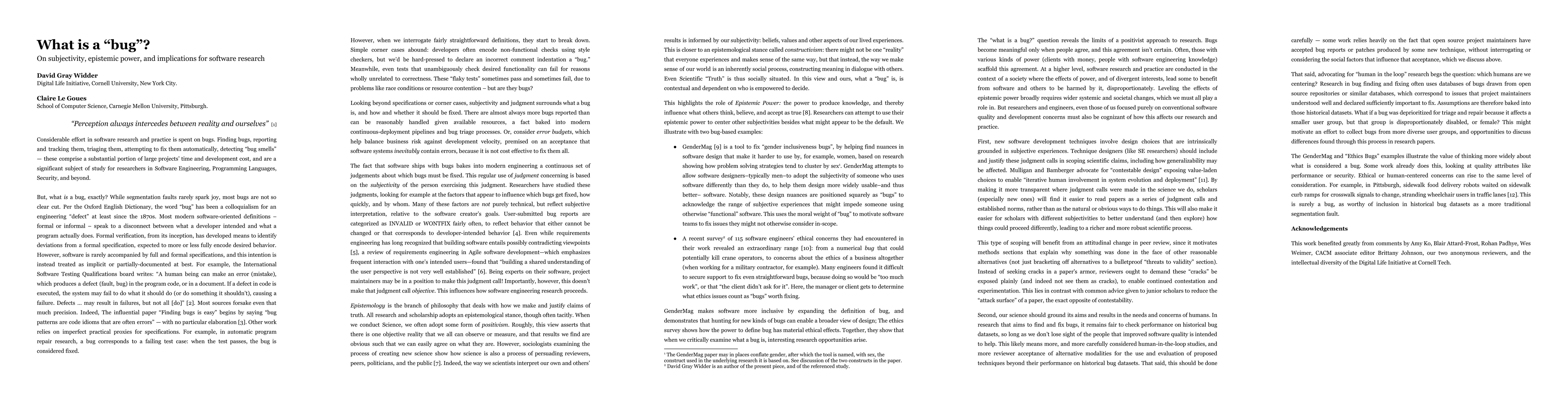 Thumbnail for What is a "bug"? On subjectivity, epistemic power, and implications for
  software research