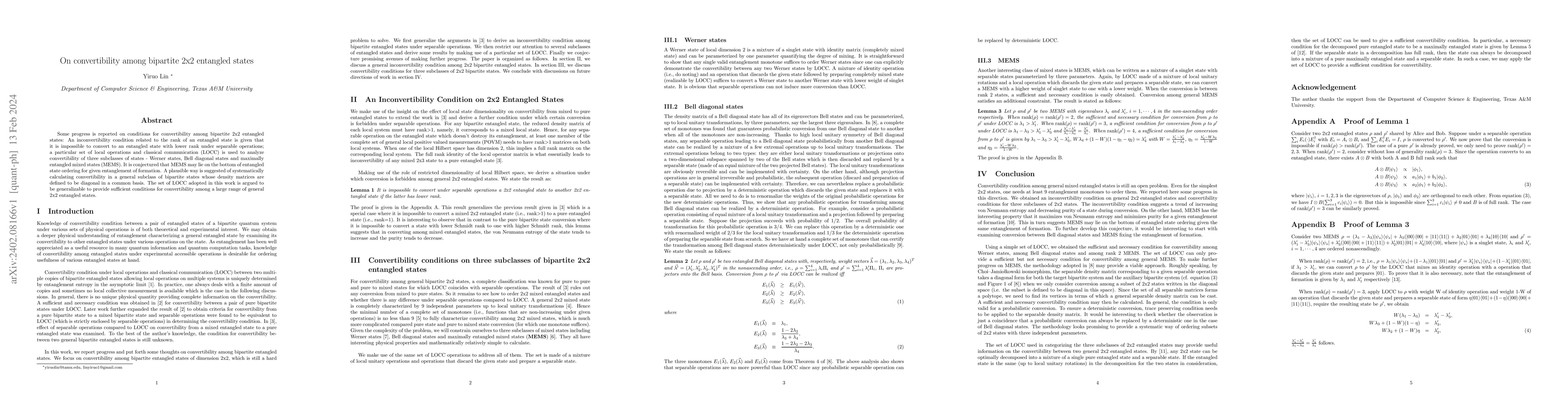 Thumbnail for On convertibility among bipartite 2x2 entangled states