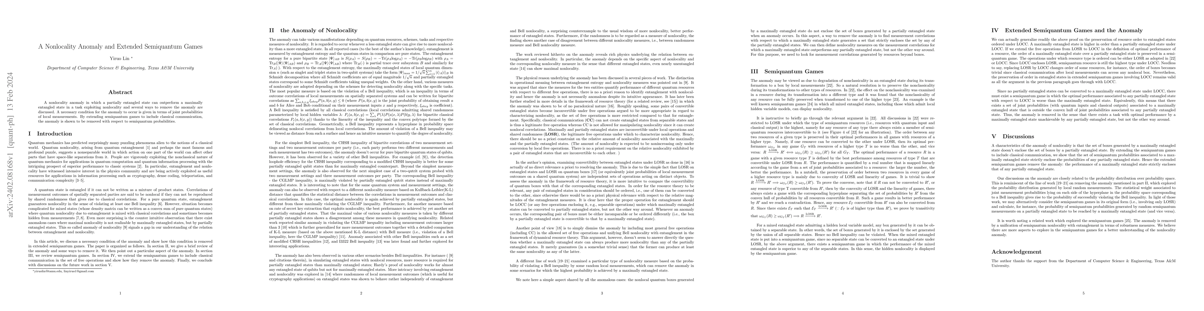 Thumbnail for A Nonlocality Anomaly and Extended Semiquantum Games
