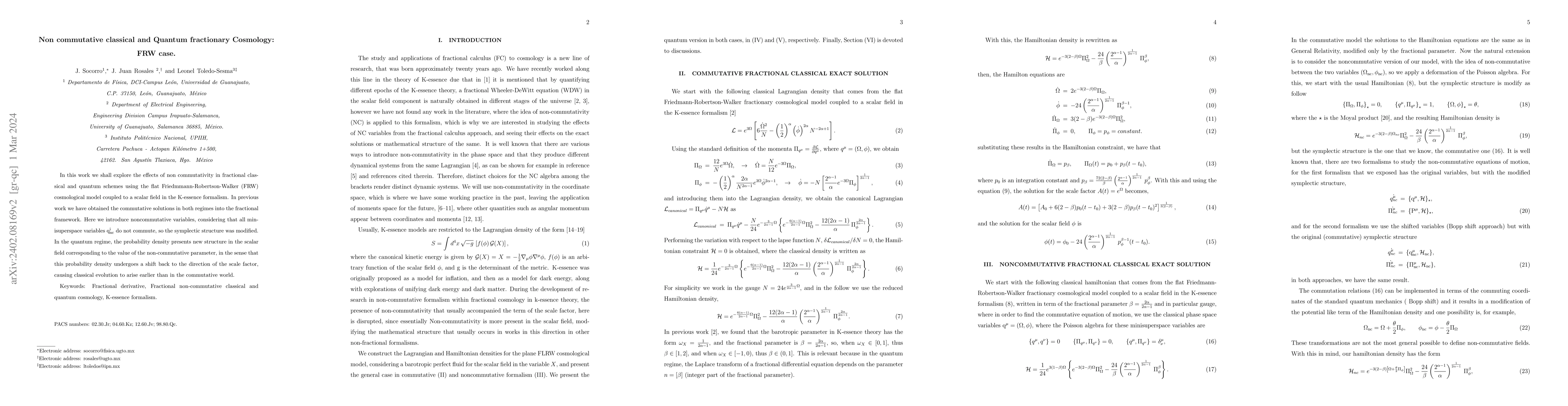 Thumbnail for Non commutative classical and Quantum fractionary Cosmology: FRW case