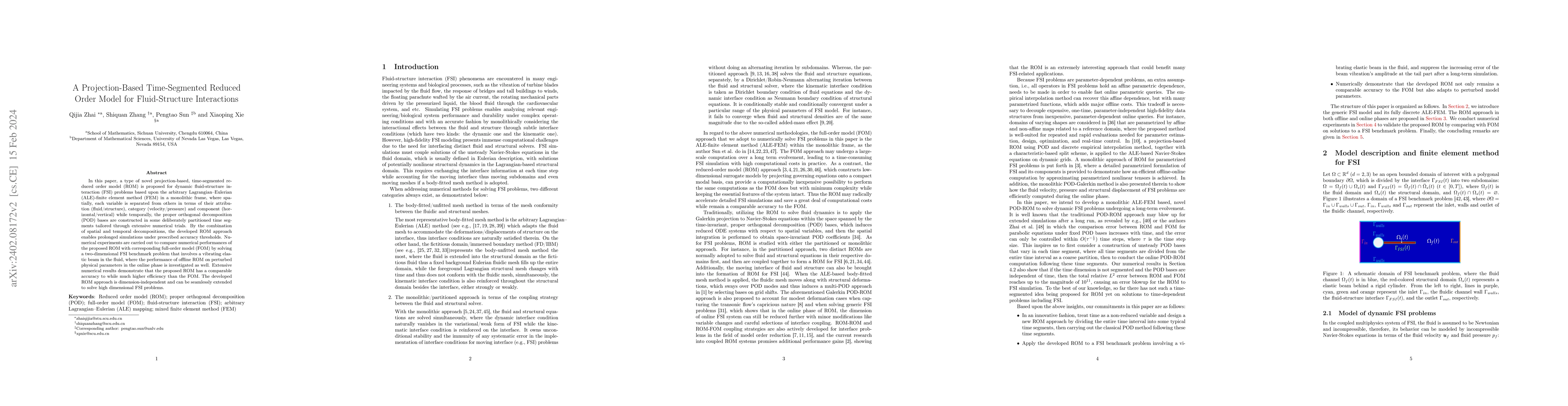 Thumbnail for A Projection-Based Time-Segmented Reduced Order Model for
  Fluid-Structure Interactions