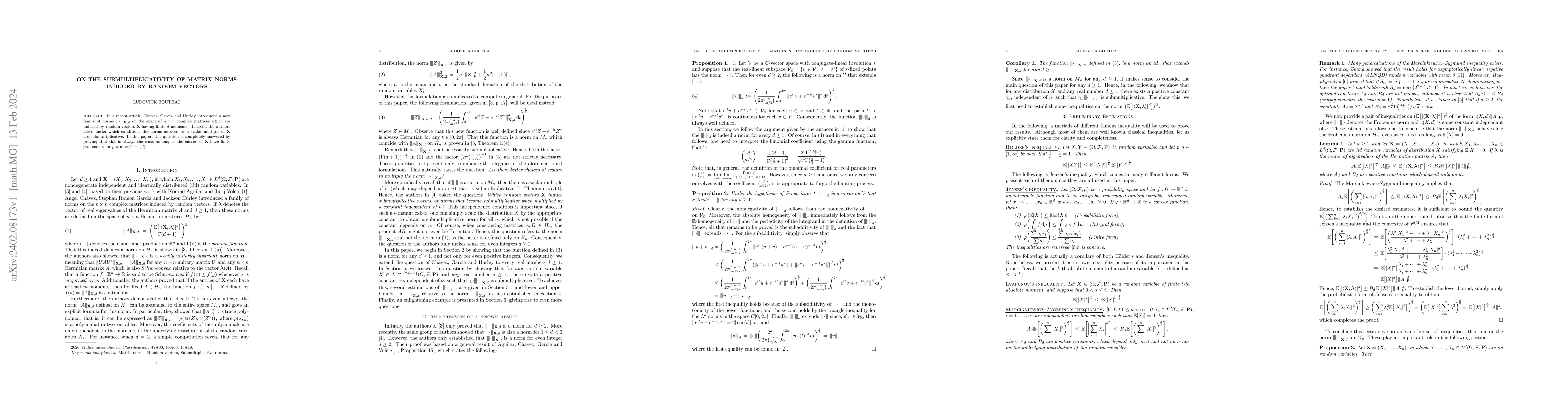 Thumbnail for On the Submultiplicativity of Matrix Norms Induced by Random Vectors