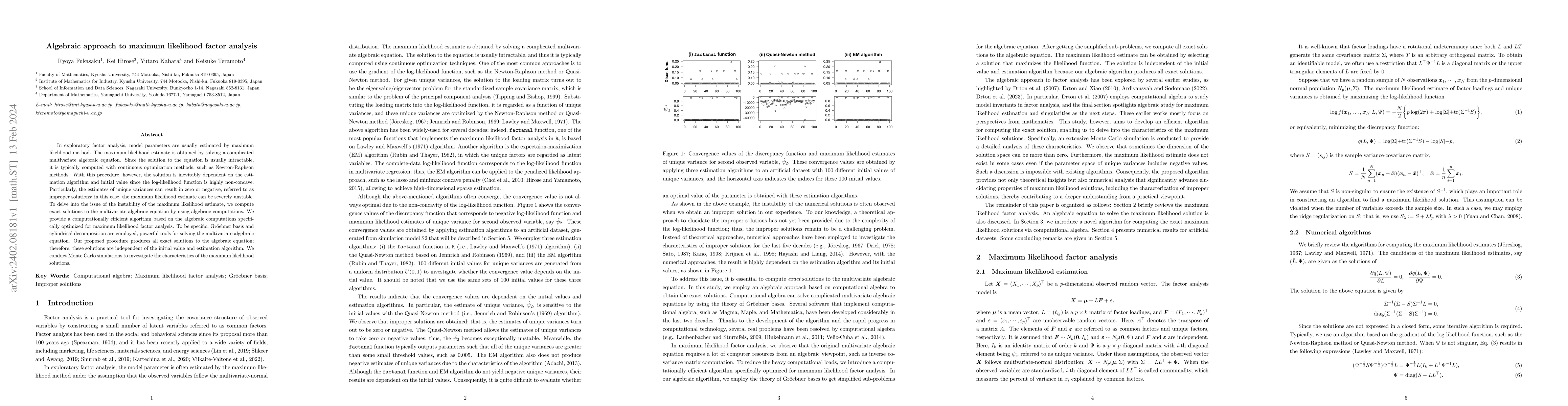Thumbnail for Algebraic approach to maximum likelihood factor analysis