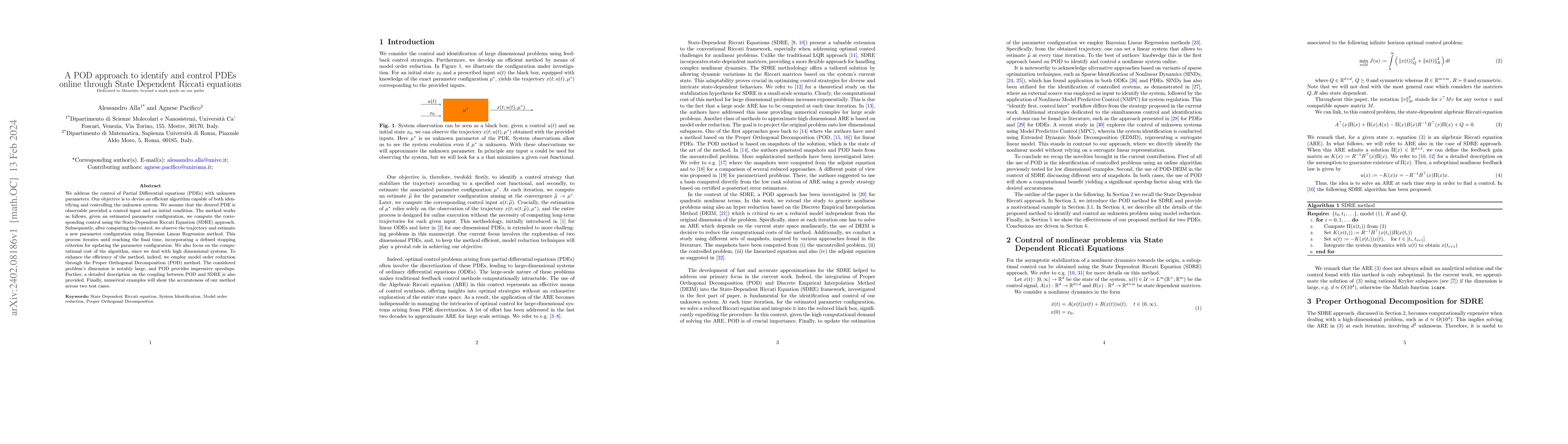 Thumbnail for A POD approach to identify and control PDEs online through State
  Dependent Riccati equations