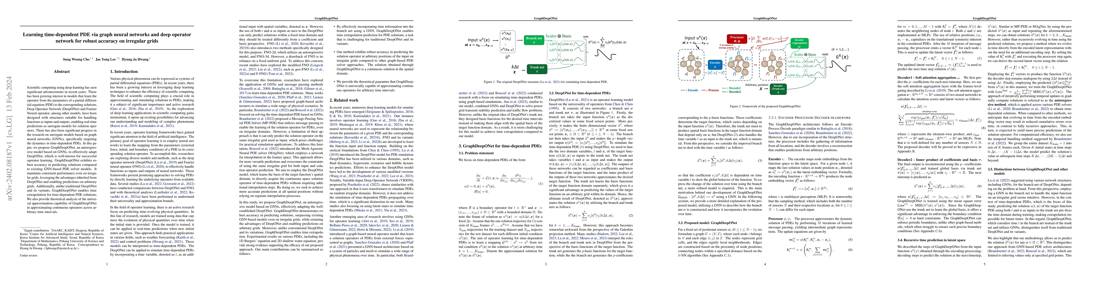 Thumbnail for Learning time-dependent PDE via graph neural networks and deep operator
  network for robust accuracy on irregular grids