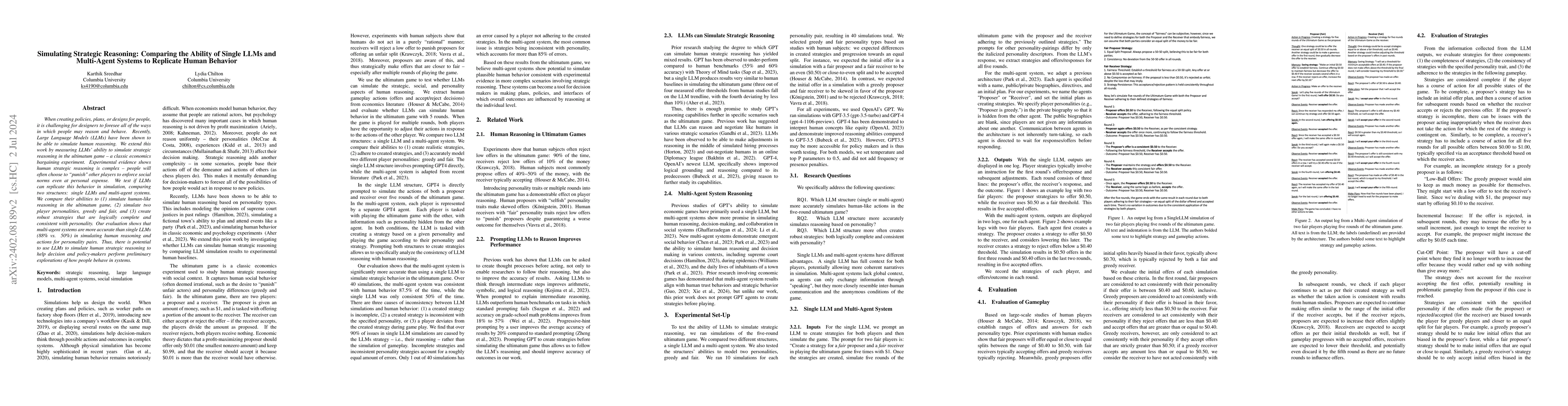 Thumbnail for Simulating Human Strategic Behavior: Comparing Single and Multi-agent
  LLMs
