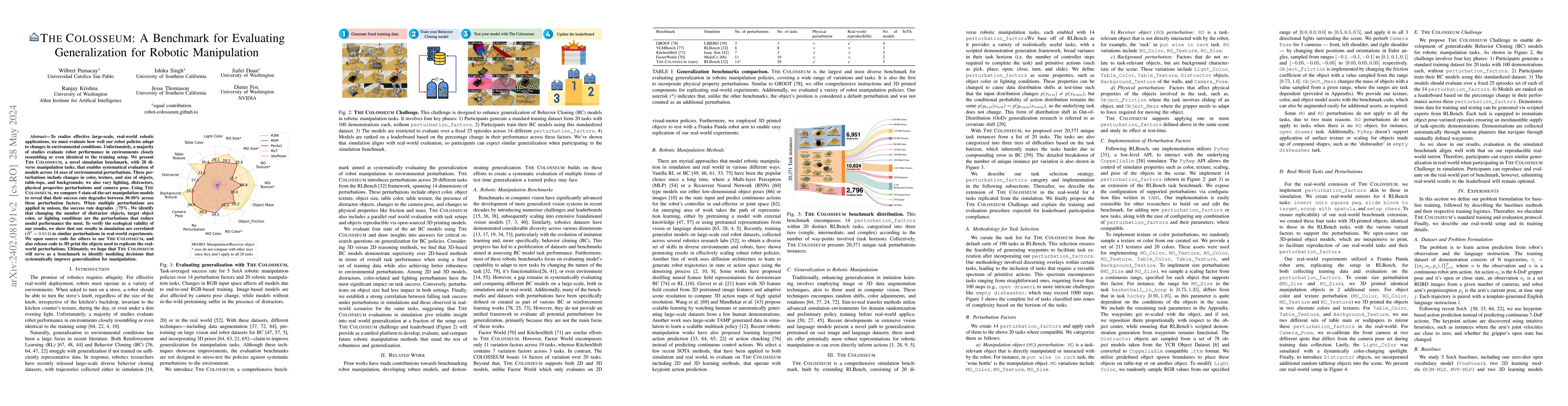 Thumbnail for THE COLOSSEUM: A Benchmark for Evaluating Generalization for Robotic
  Manipulation