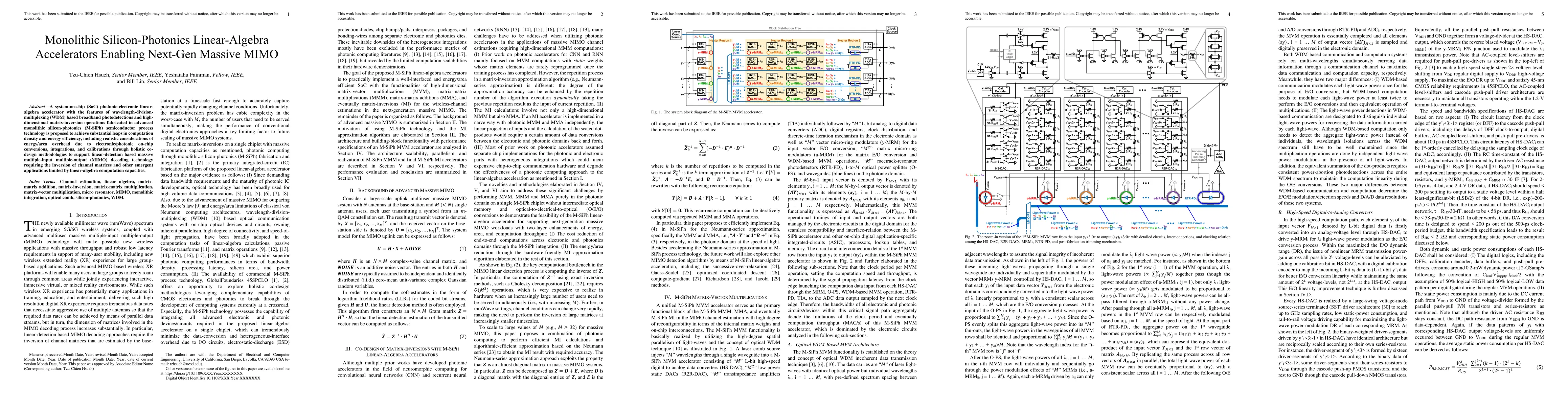 Thumbnail for Monolithic Silicon-Photonics Linear-Algebra Accelerators Enabling
  Next-Gen Massive MIMO