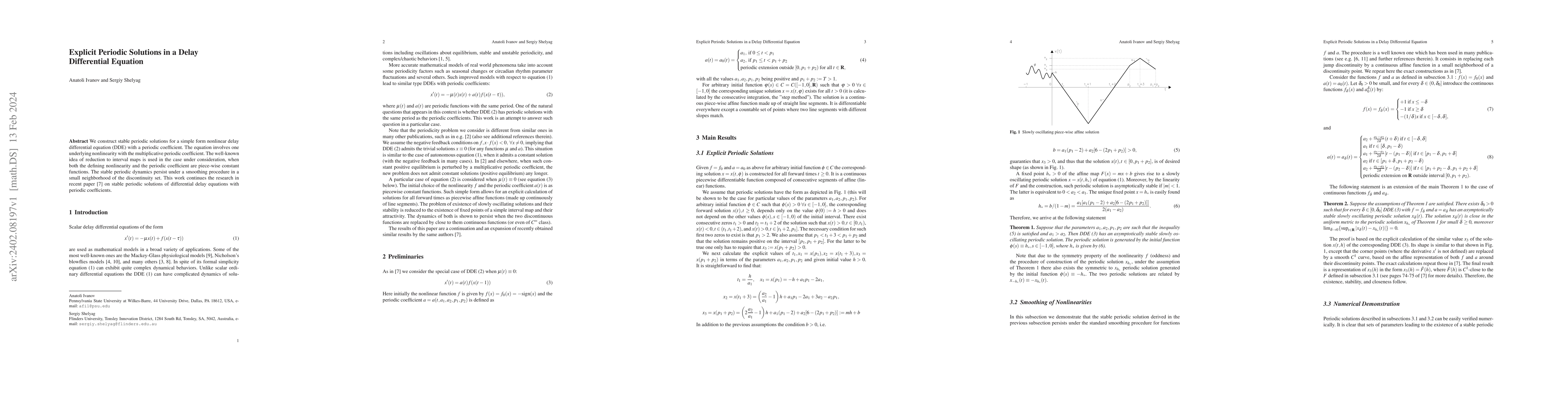 Thumbnail for Explicit Periodic Solutions in a Delay Differential Equation