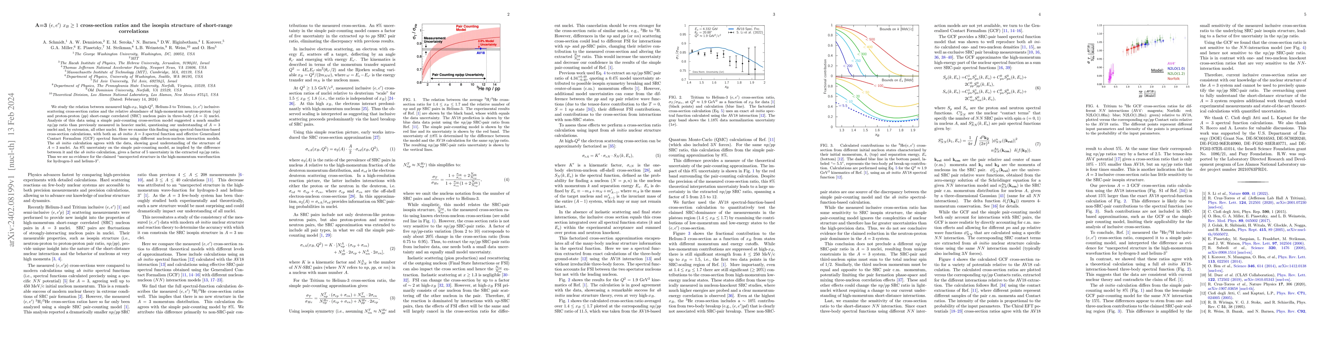 Thumbnail for A=3 (e,e') $x_B \geq 1$ cross-section ratios and the isospin structure
  of short-range correlations