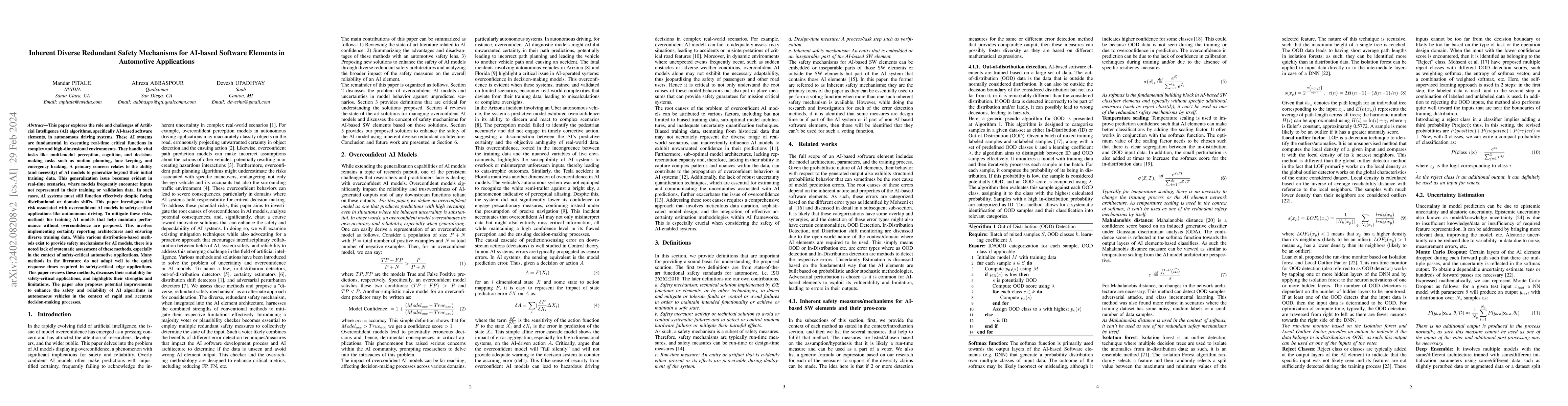 Thumbnail for Inherent Diverse Redundant Safety Mechanisms for AI-based Software
  Elements in Automotive Applications