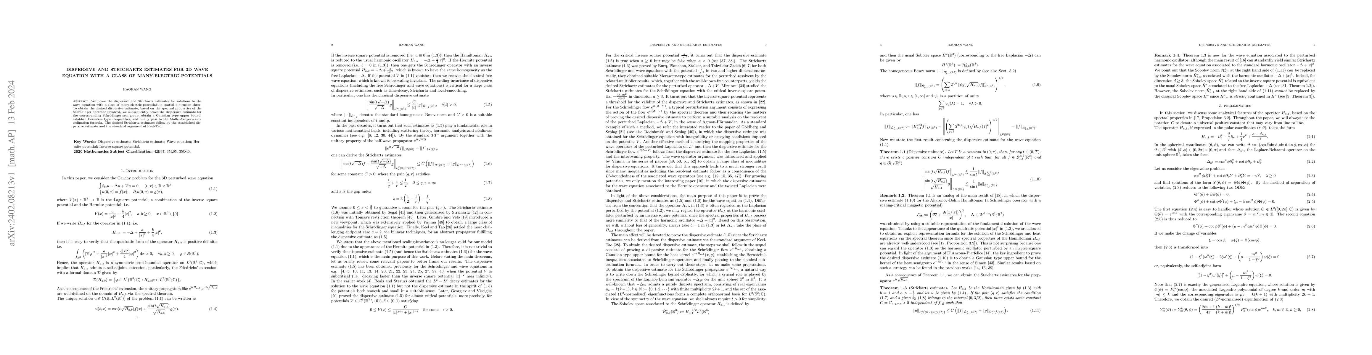 Thumbnail for Dispersive and Strichartz estimates for 3D wave equation with a class of
  many-electric potentials