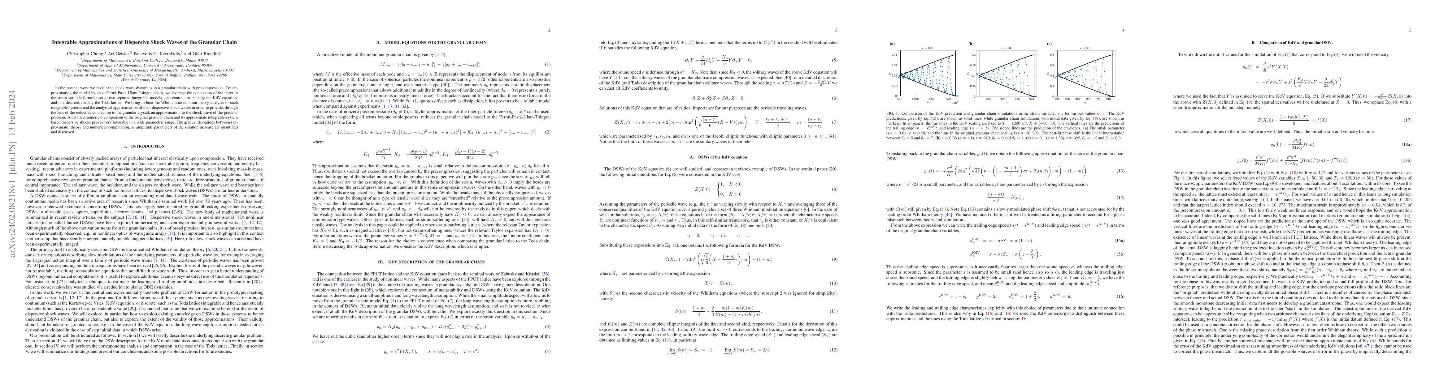 Thumbnail for Integrable Approximations of Dispersive Shock Waves of the Granular
  Chain