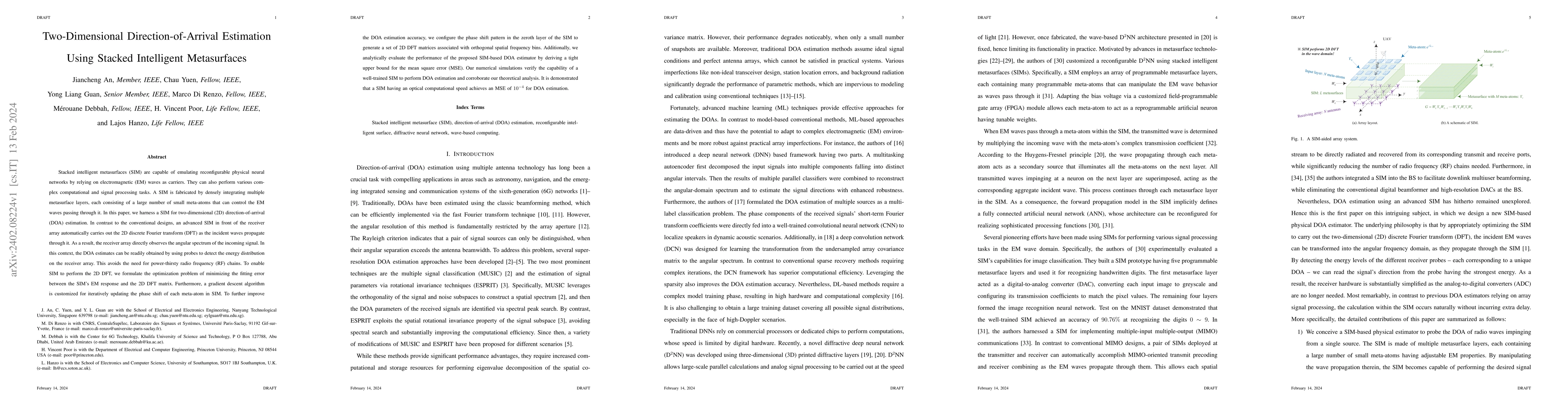 Thumbnail for Two-Dimensional Direction-of-Arrival Estimation Using Stacked
  Intelligent Metasurfaces