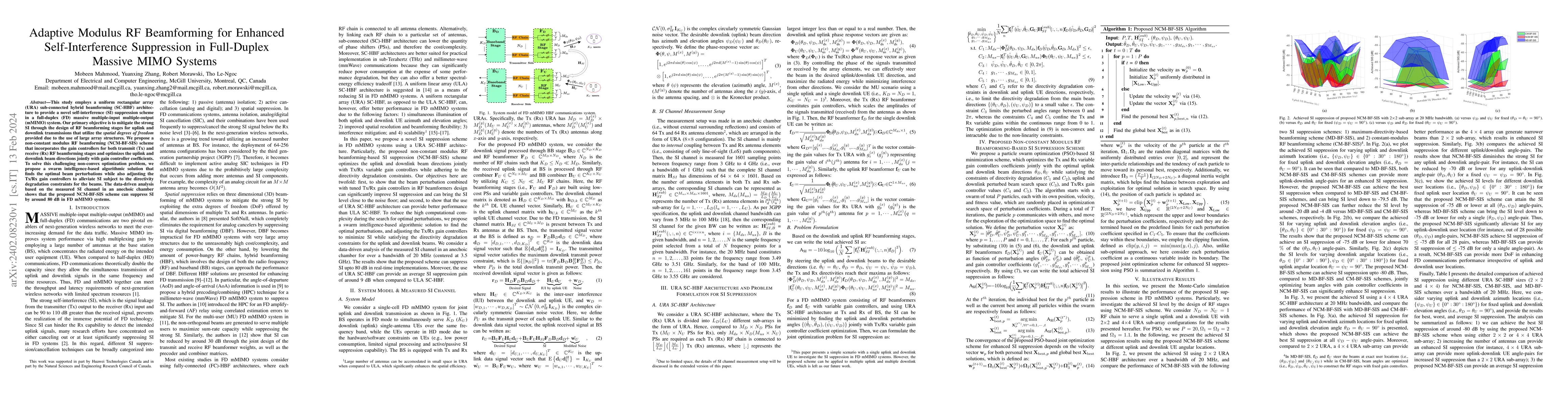 Thumbnail for Adaptive Modulus RF Beamforming for Enhanced Self-Interference
  Suppression in Full-Duplex Massive MIMO Systems