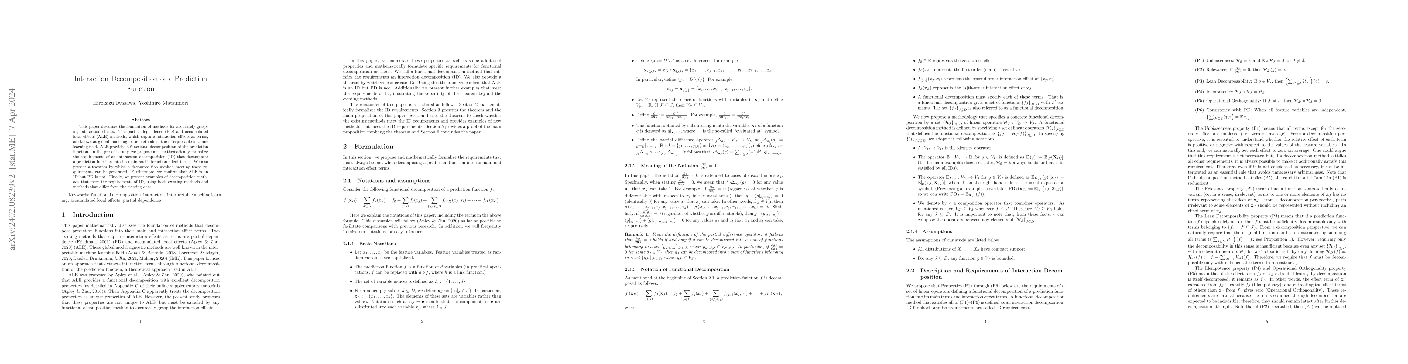 Thumbnail for Interaction Decomposition of prediction function