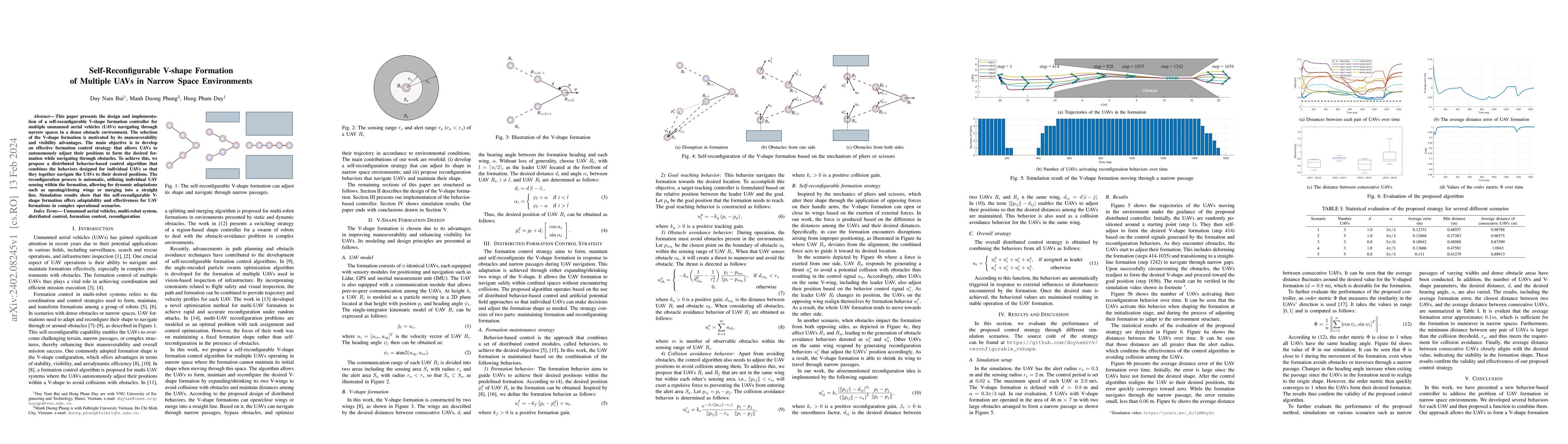 Thumbnail for Self-Reconfigurable V-shape Formation of Multiple UAVs in Narrow Space
  Environments