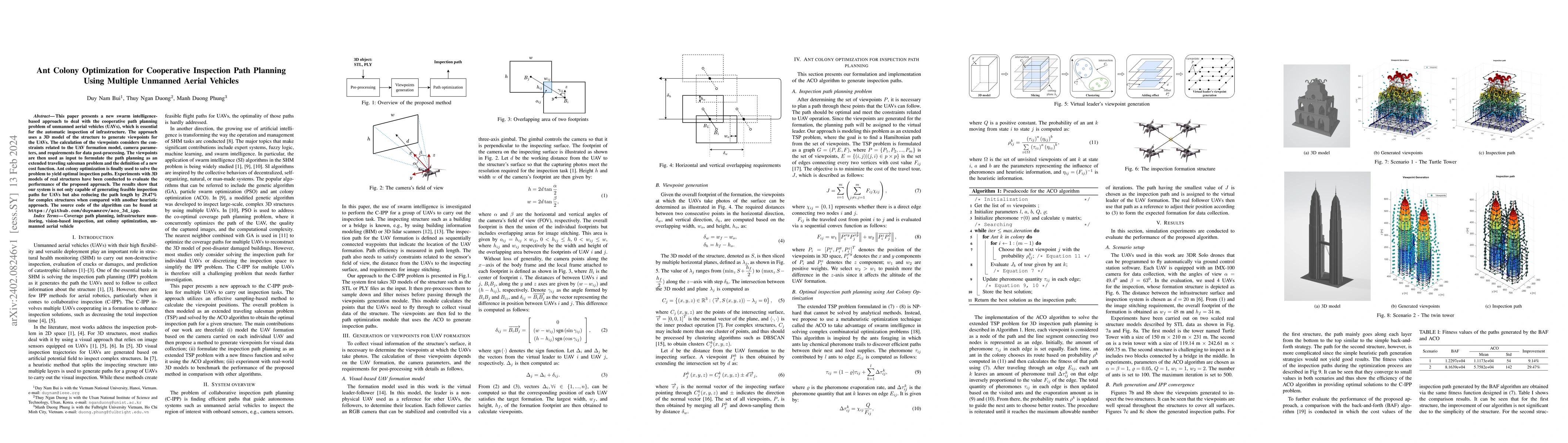 Thumbnail for Ant Colony Optimization for Cooperative Inspection Path Planning Using
  Multiple Unmanned Aerial Vehicles