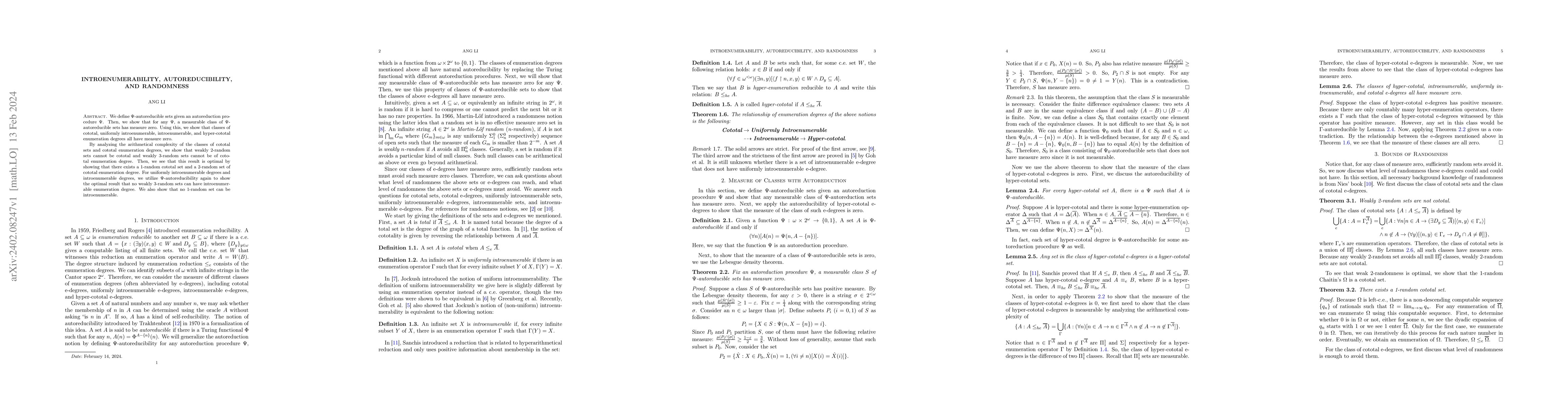 Thumbnail for Introenumerability, autoreducibility, and randomness