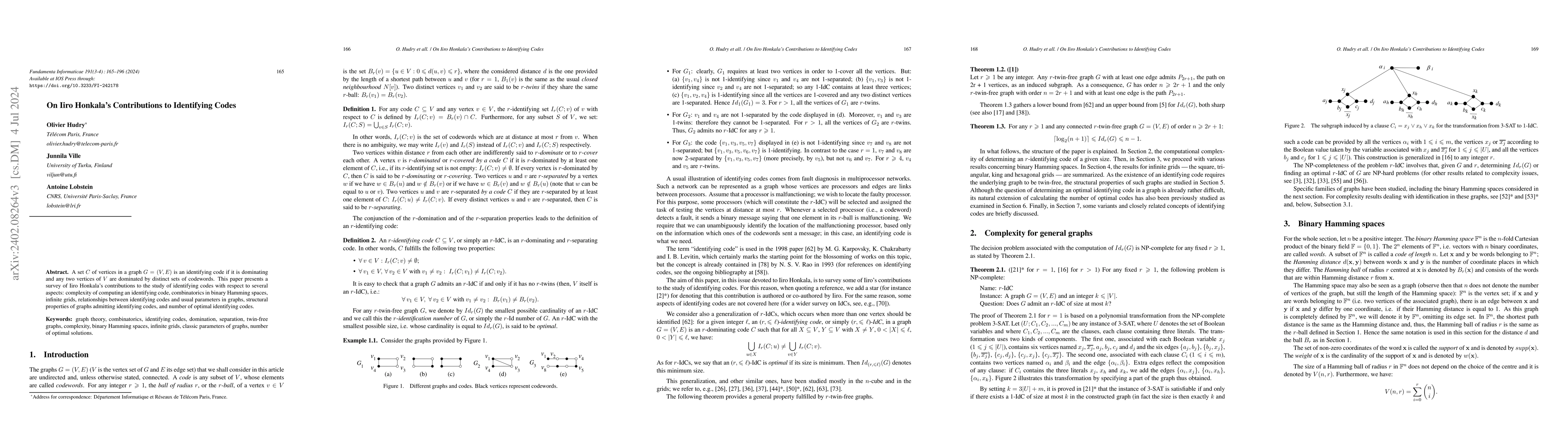 Thumbnail for On Iiro Honkala's contributions to identifying codes