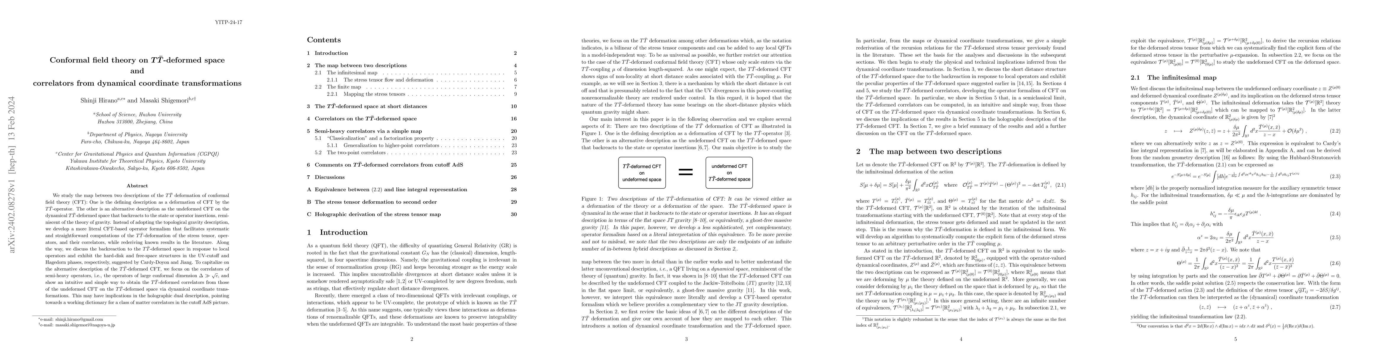 Thumbnail for Conformal field theory on $T\bar{T}$-deformed space and correlators from
  dynamical coordinate transformations
