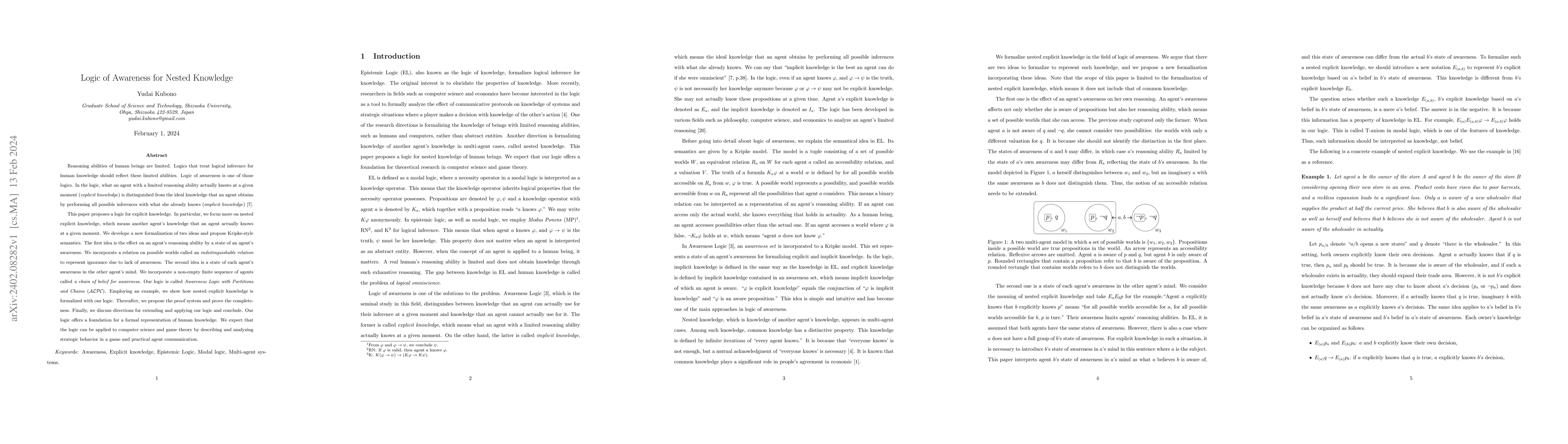 Thumbnail for Logic of Awareness for Nested Knowledge