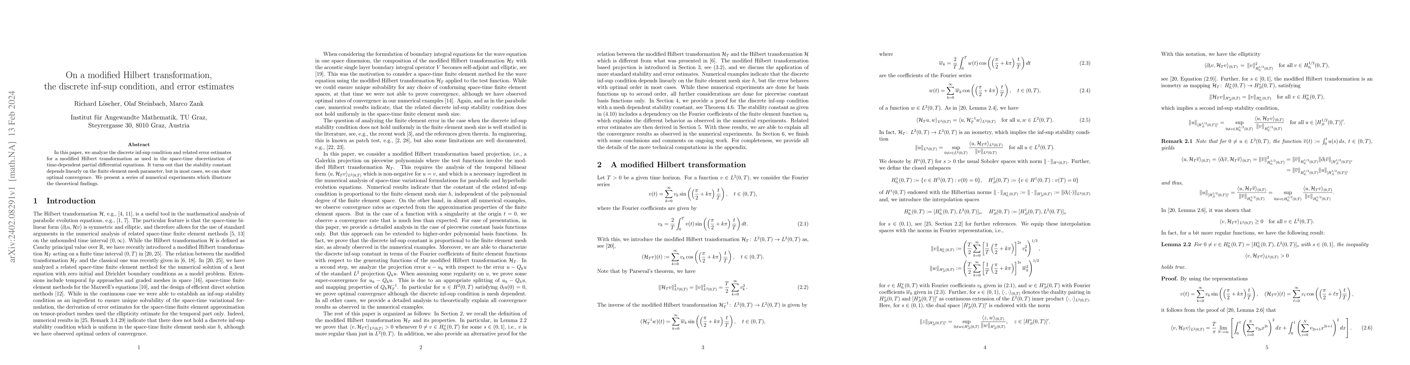 Thumbnail for On a modified Hilbert transformation, the discrete inf-sup condition,
  and error estimates