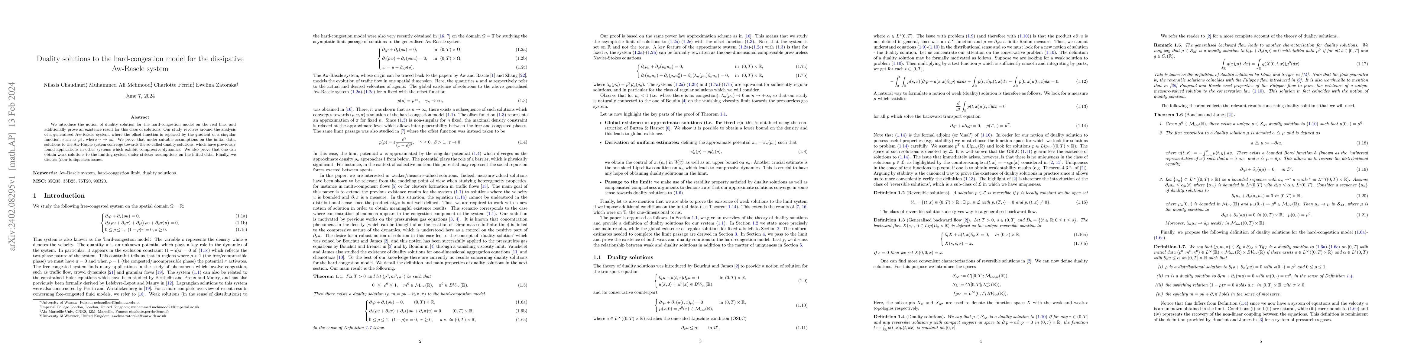 Thumbnail for Duality solutions to the hard-congestion model for the dissipative
  Aw-Rascle system