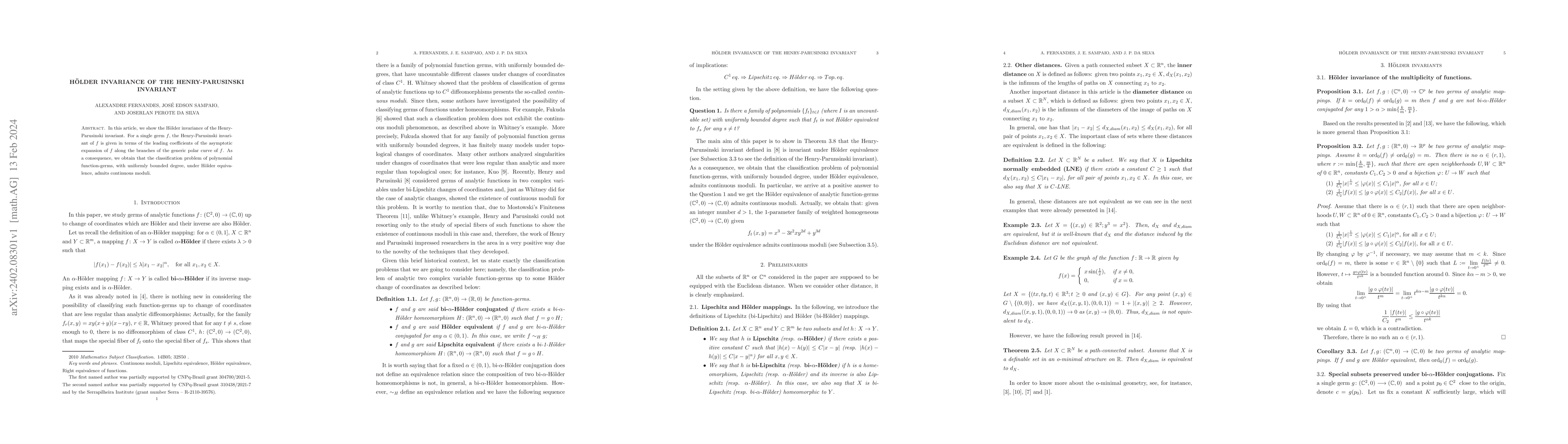 Thumbnail for H\"older invariance of the Henry-Parusinski invariant