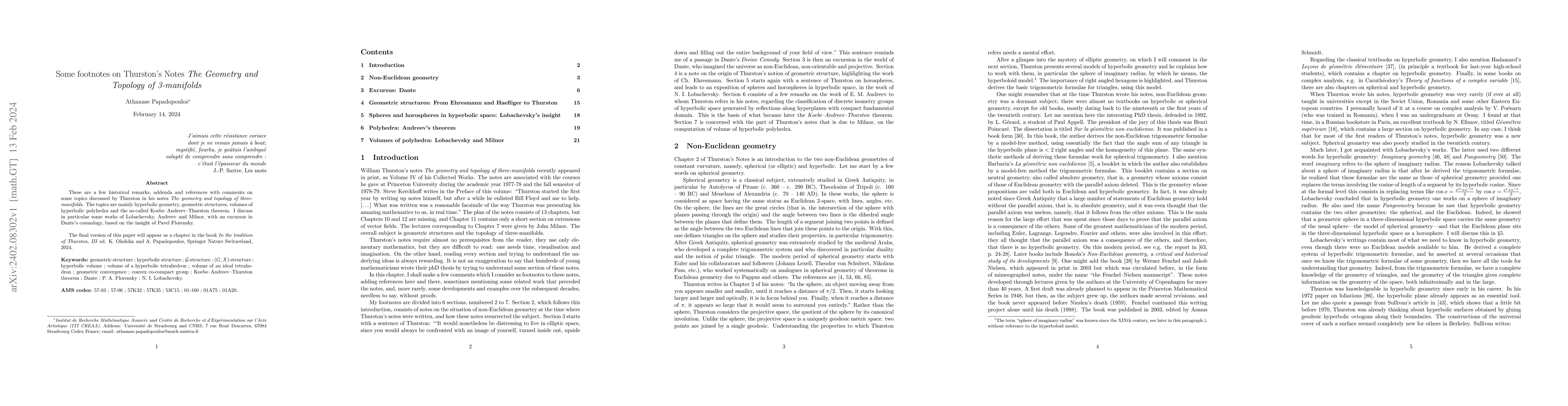 Thumbnail for Some footnotes on Thurston's Notes ''The Geometry and Topology of
  3-manifolds''