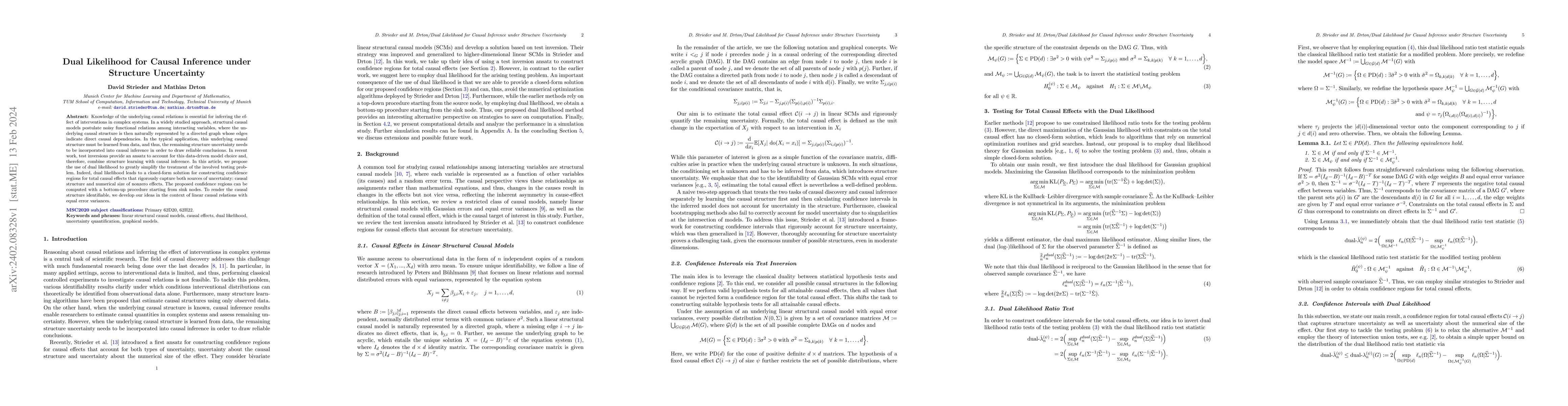 Thumbnail for Dual Likelihood for Causal Inference under Structure Uncertainty