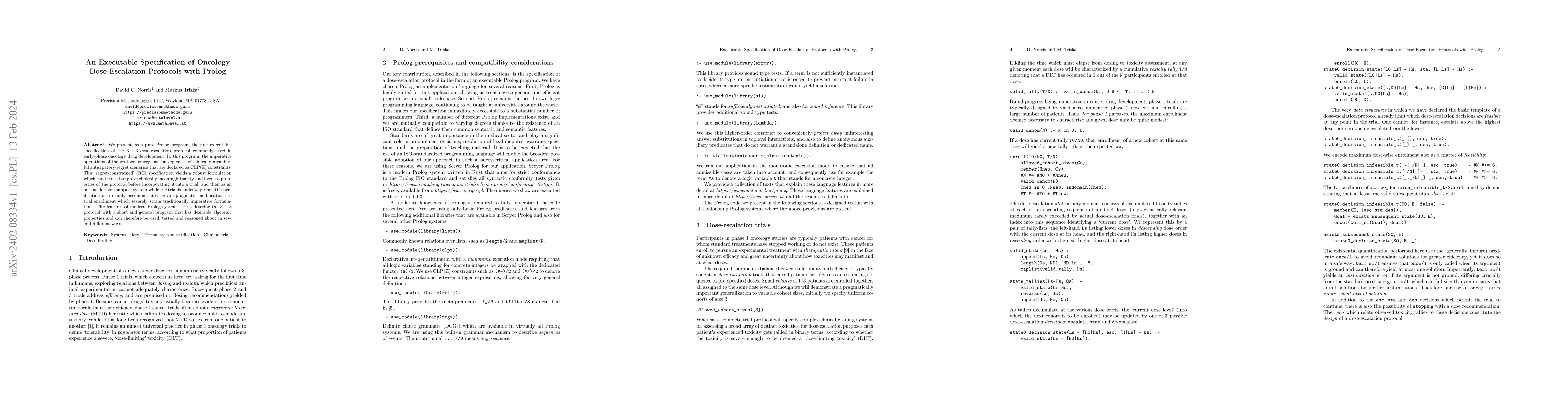 Thumbnail for An Executable Specification of Oncology Dose-Escalation Protocols with
  Prolog