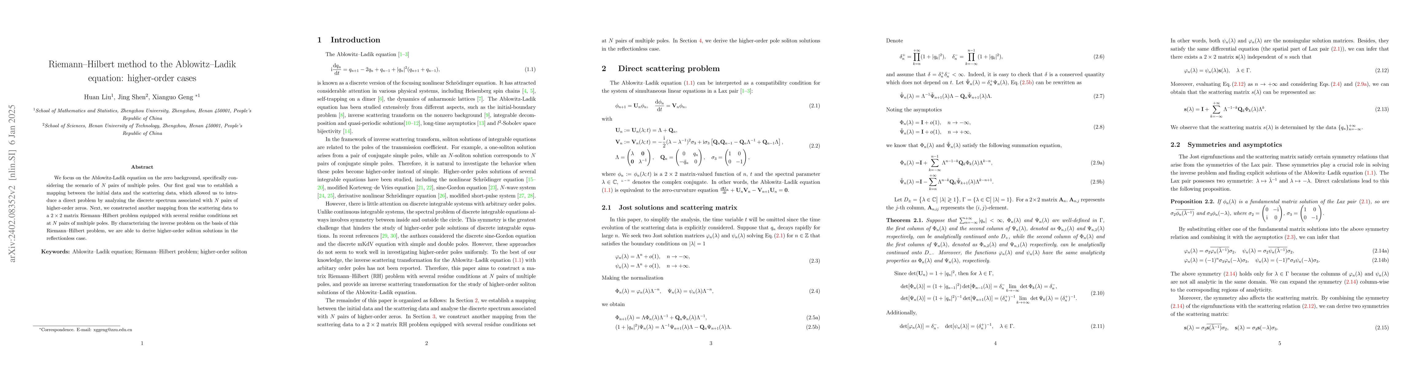 Thumbnail for Riemann--Hilbert method to the Ablowitz--Ladik equation: higher-order
  case