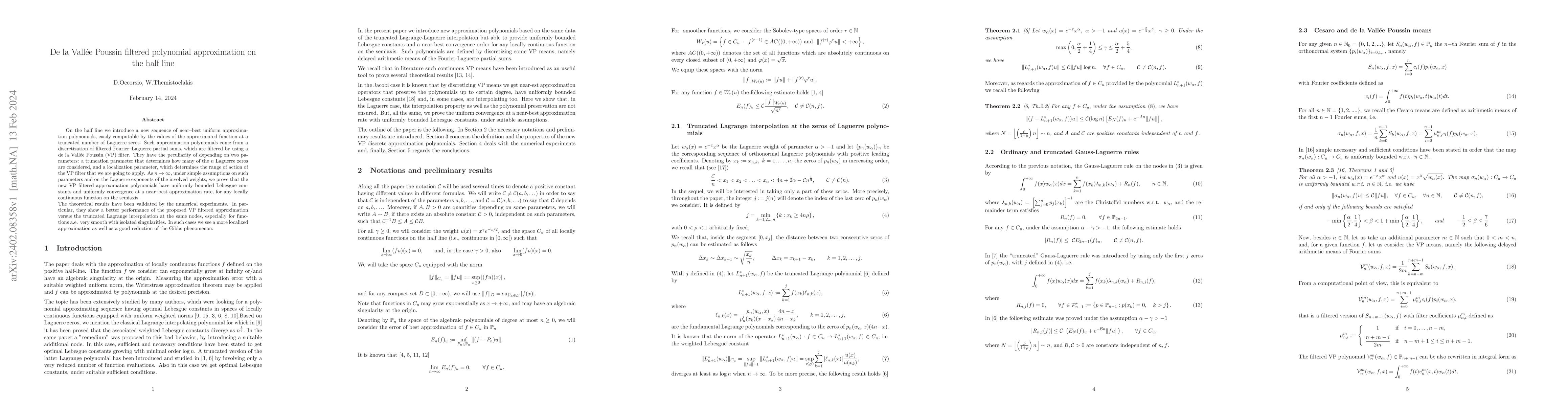 Thumbnail for De la Vall\'ee Poussin filtered polynomial approximation on the half
  line